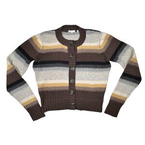 VINCE 100% Cashmere Cardigan Sz.L Brown Striped Buttons Cropped Quite Luxury